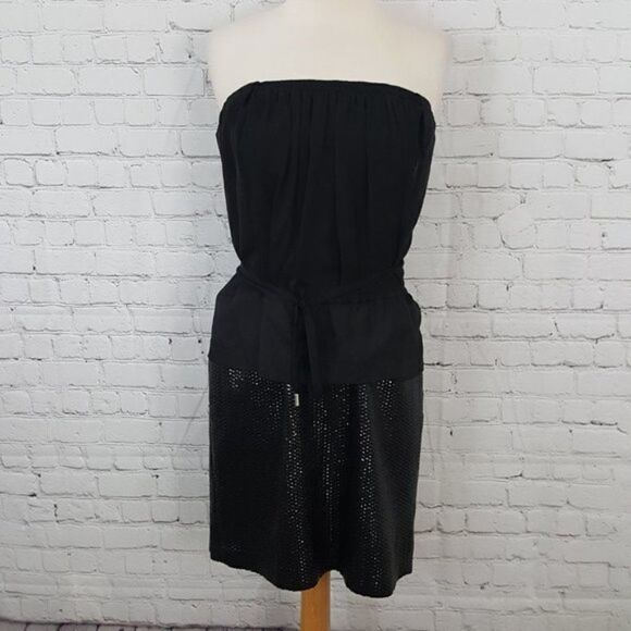 DVF Black Rumi Strapless Silk Blouson Dress 6 - Picture 2 of 6